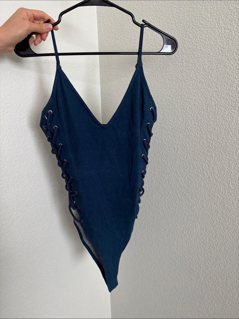 Forever 21 Navy Lace-Up One-Piece Swimsuit
